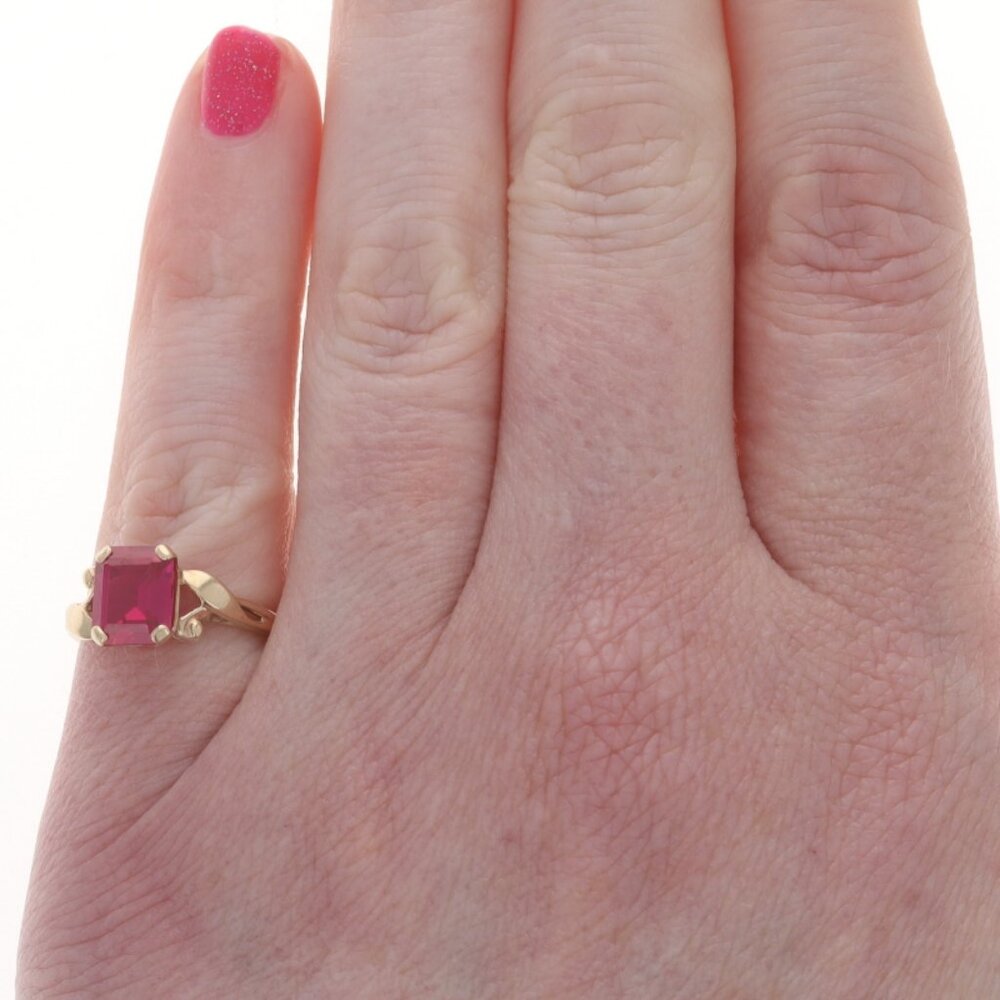 Yellow Gold Lab-Created Ruby Solitaire Ring - 10k… - image 2